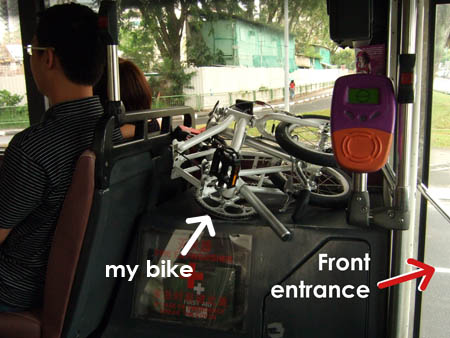 Jz88 folding bike on old bus in Singapore